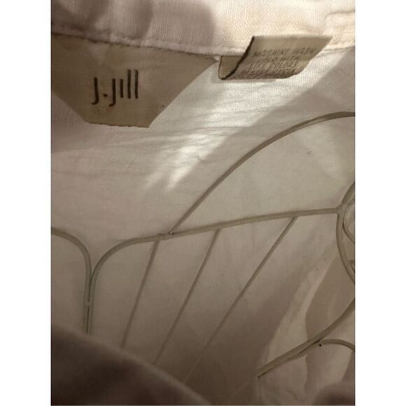 Beautiful J. Jill Love Linen Womens size medium beige white Long Sleeve Button D - Picture 6 of 8